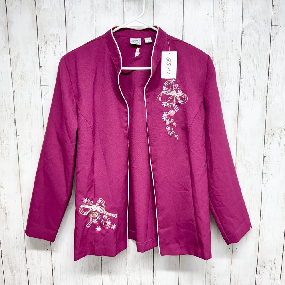 Vintage Adrian Delafield Jacket Women Size‎ Medium Maroon Collared Open Blazer